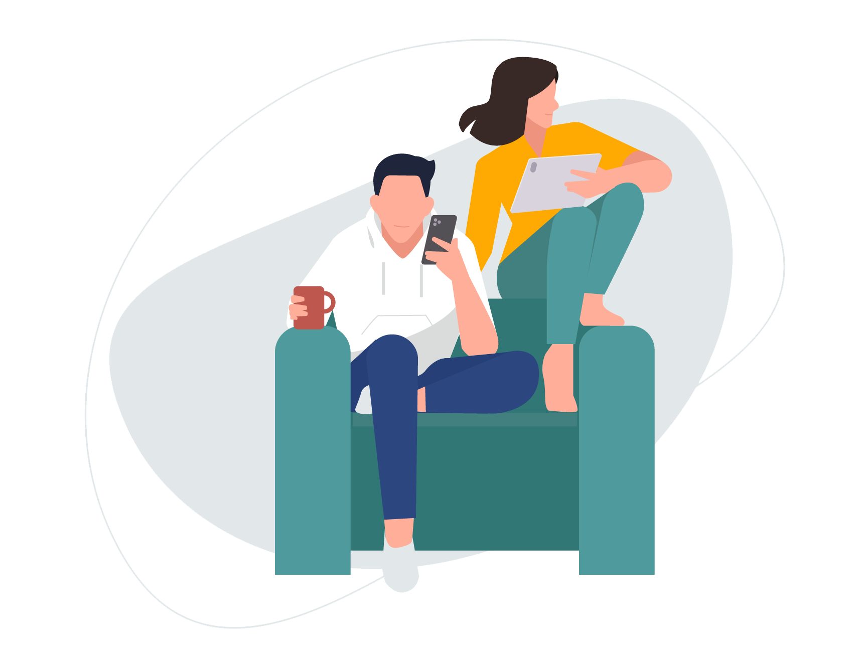 Image représentant des personnes sur leur téléphone et tablette qui ne semblent pas très captivées